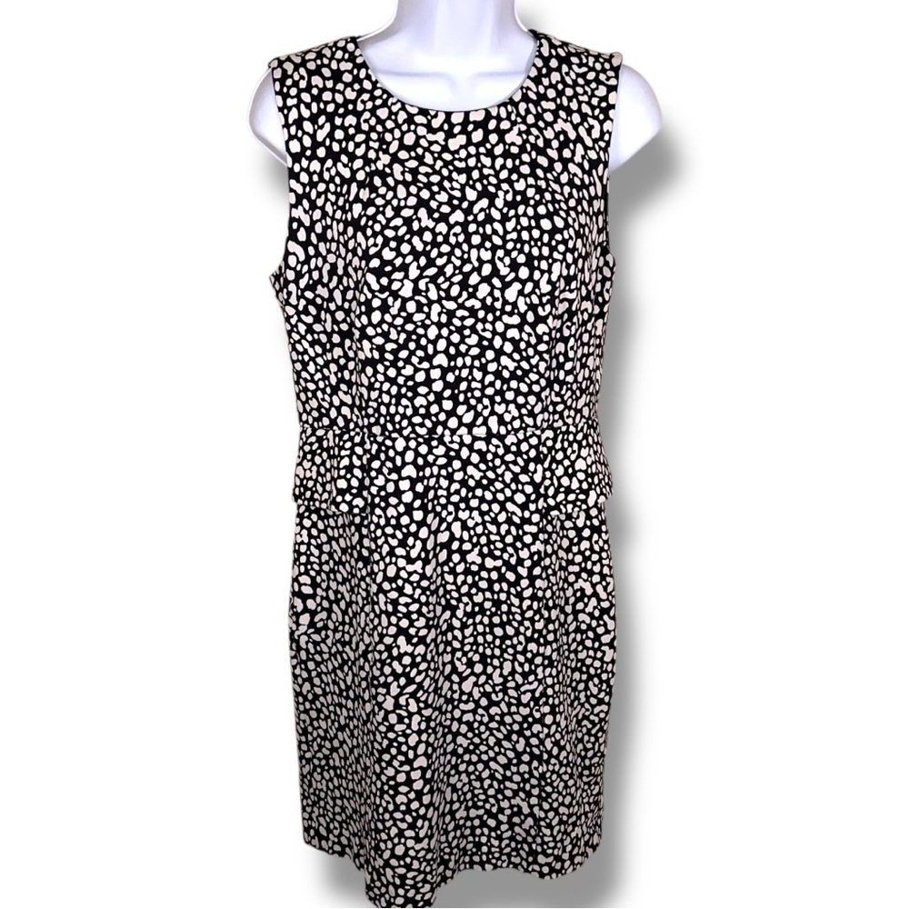 Size 8 Ann Taylor Black White Animal Print Dress Sheath Sleeveless Event Party